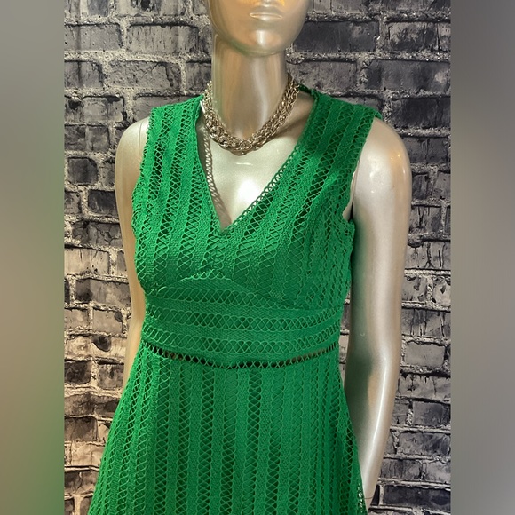 Green Netted 2 Layer Midi Spring Dress - Picture 6 of 9